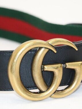 Gucci GG Marmont Web Belt Canvas Leather Size 70X30 - Green/Red/Black/Gold